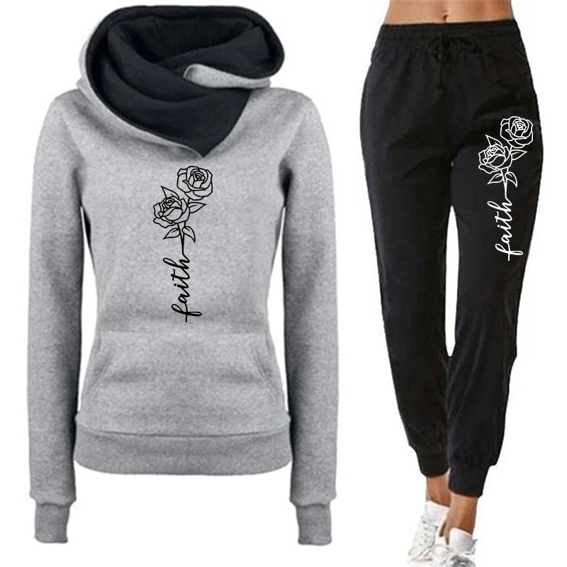 Womens Tracksuit Casual Hooded Sweatshirts Suits Flower Printing Jogging Sweatpants 2 Pcs Set Woman Clothing Sports Outfits 2026