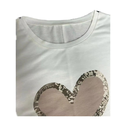 2024 Plus Size Europe And The United States Autumn Love Printed Round Neck Loose Color Contrast Long Sleeve T-Shirt Women