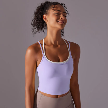 New Women Fitness Sports Bra Top Gym Yoga triangle backless Athletic Back Cutout Cross Tight Workout Soft With Chest Pad