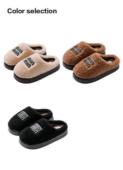 New plush cotton slippers for women, autumn and winter indoor thick sole with plush anti slip slippers, thickened cotton slipper