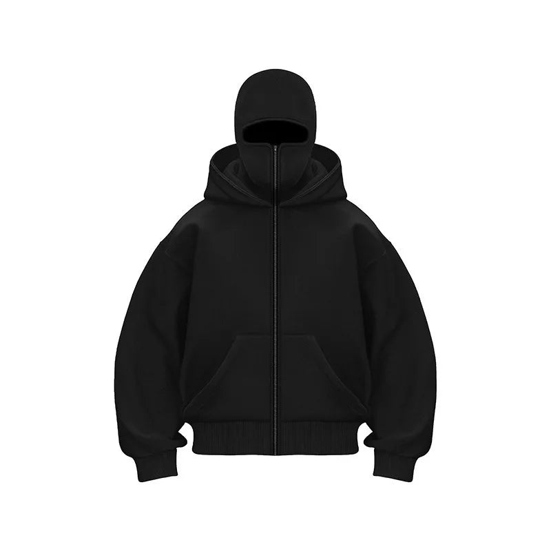 Men's and women's Balaclava Y2K Gothic Harajuku winter new item double hooded sweatshirt Unisex hooded mask zipper sportswear