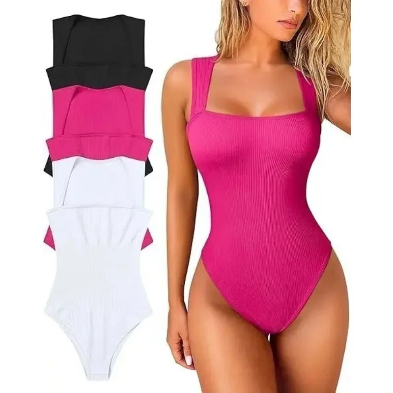 One Pieces Women's Seamless Bodysuits Summer Sexy Lady Strapless Backless Solid Color U Collar Slim Skinny Playsuits