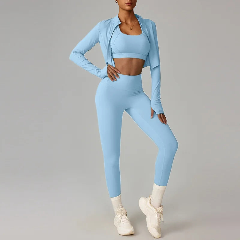 Seamless 3-Piece Activewear - Women's Fitness Set, Sin Costuras, Quick Dry, Yoga & Aire Libre