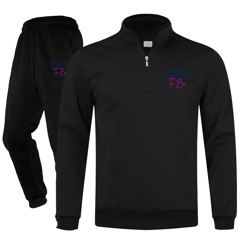 Men's Tracksuit Jogging Suit Set Workout Quarter Zip 2 Piece Printed Sweatsuit