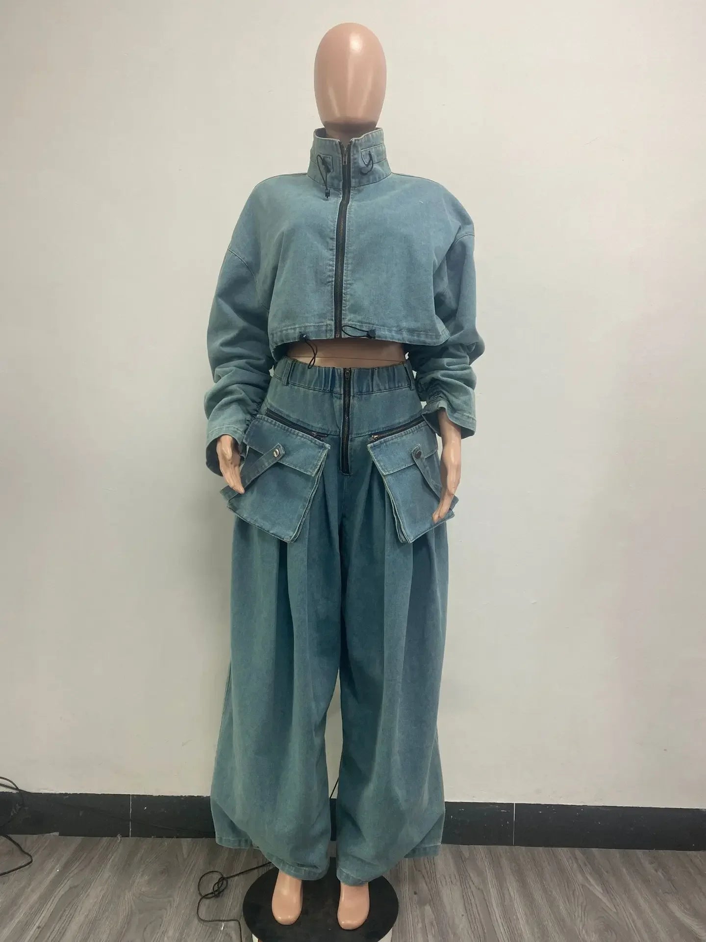 Denim Two Piece Sets Women Coat Jacket Wide Leg Pants Jeans Suits Matching Sets Trousers Outfits 2025/2026 Y2k Streetwear Party