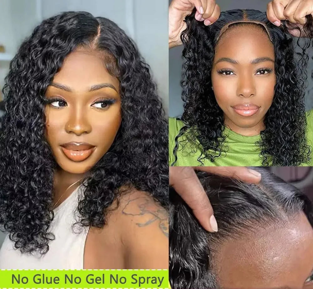 Short Curly Bob Wigs Human Hair 180% Glueless Brazilian Closure Frontal Wigs Without Glue Pre Cut Lace Wigs For Women On Sale