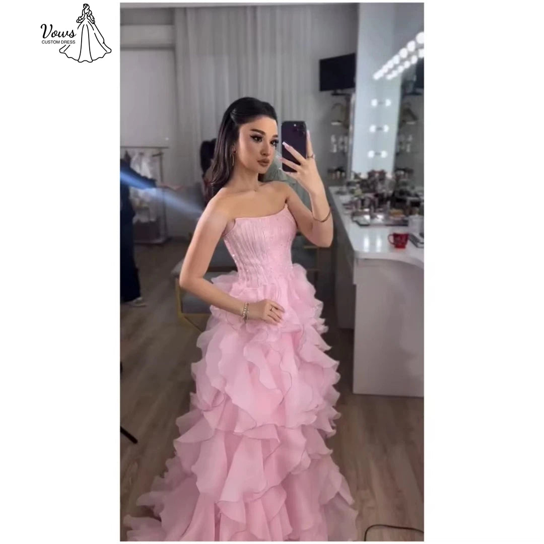 Vows Elegant Party Dresses for Wedding Woman Ceremony Dress Custom Made Line A Off-shoulder Pink Embroidered Yarn Ball Gowns