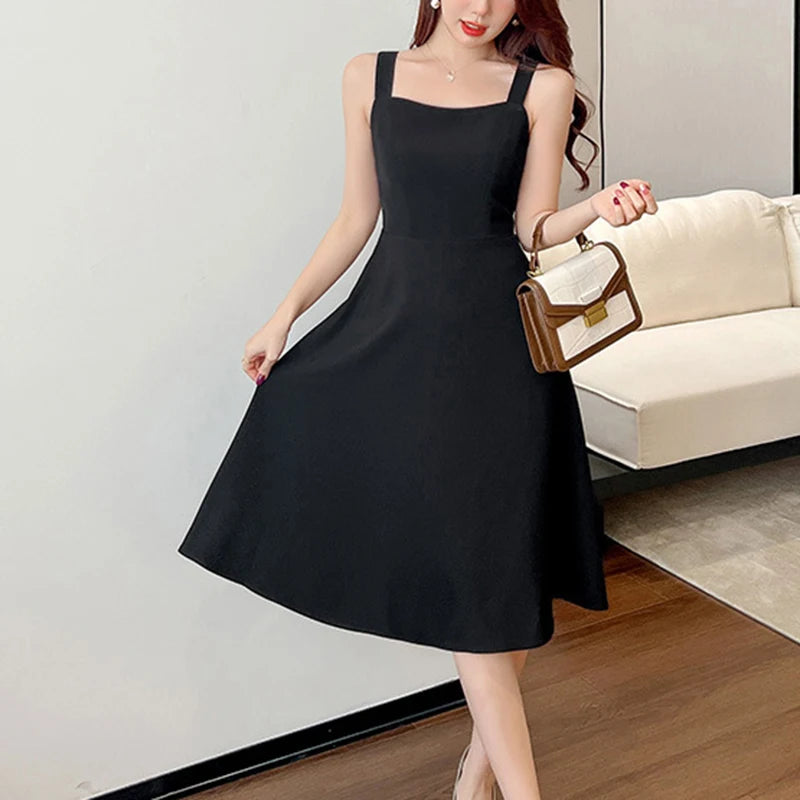 Summer New French Style Blacktank Dress Women's Slimming Base Line Mini Black Skirt Fresh And Smooth Slim Fit For All Occas