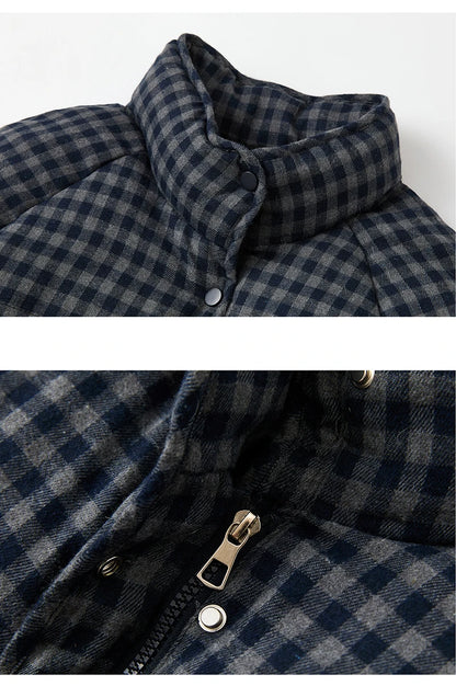 MEXZT Short Plaid Parkas Women Streetwear Stand Collar Puffer Jacket Winter Korean Down Coats Fashion Cotton Padded Outerwears