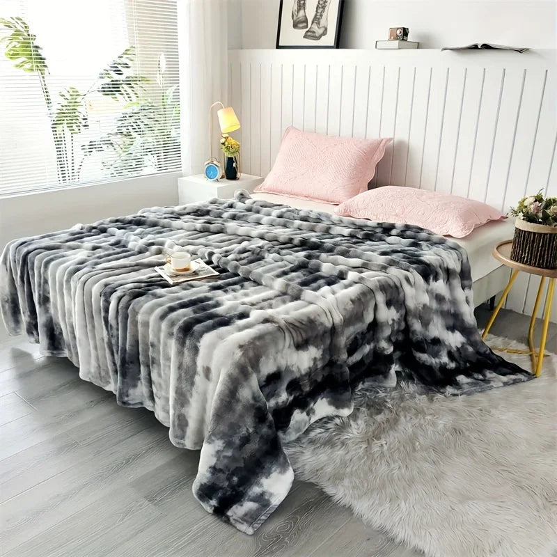 Luxurious Faux Rabbit Fur Bed Blanket - Soft, Thick, and Warm  Throw  All Seasons, Versatile for Sofa, Shawl, Travel, and Gifts