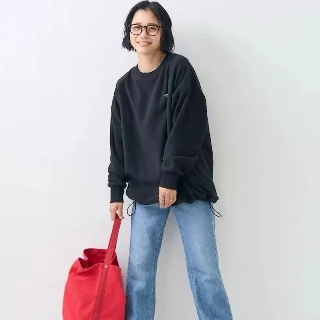 Double-Faced Fleece Sweatshirt with Corded Hemline And Embroidery round Neck Women's Fashion Brand Sweatshirt from Freak's Store