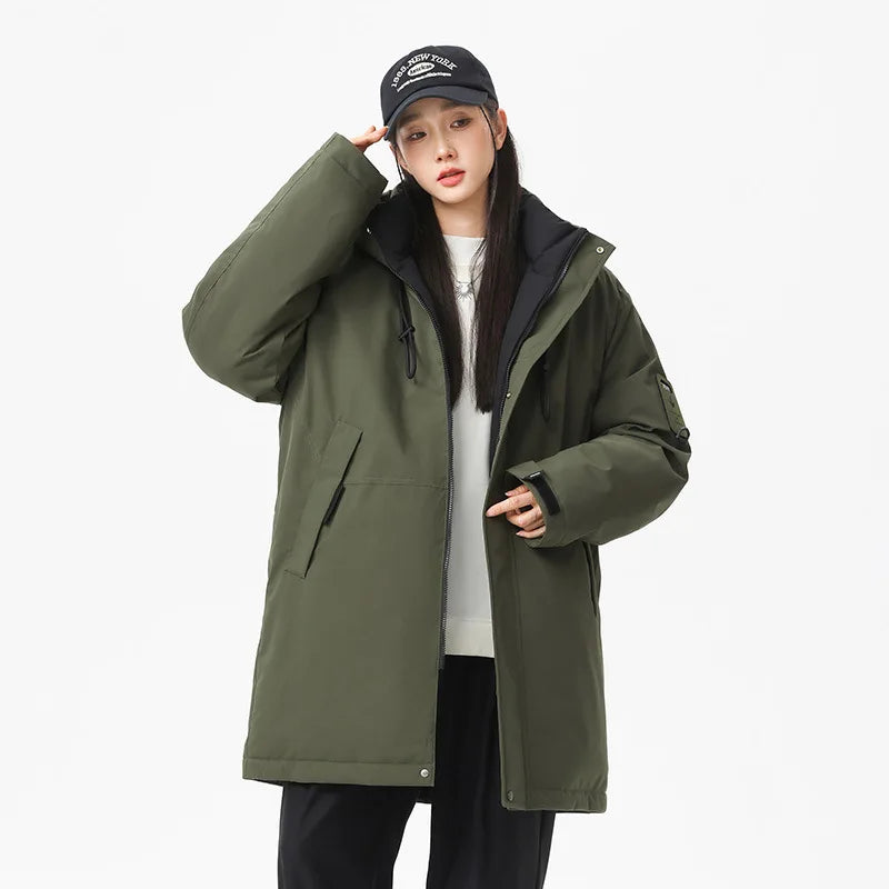 Winter new style cotton coat for men 2026 snap-closed hooded jacket neutral style mid-length workwear cotton coat for men