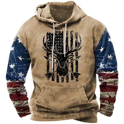 Fashionable American Flag Printed Men's Hoodie Trendy Harajuku Retro Clothing Spring and Autumn New Hoodie Sportswear