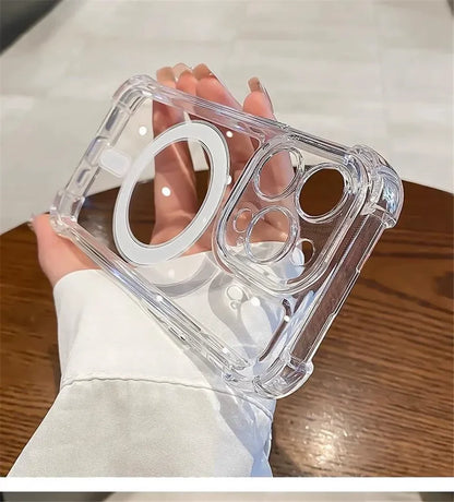 Transparent Magnetic Soft Phone Case For iPhone 17 Air 16 15 14 Plus 13 12 11 Pro Max Wireless Charge Magsafe Shockproof Cover