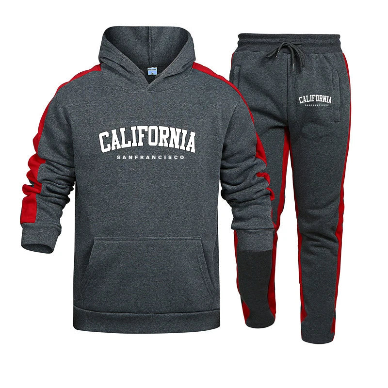 Jogging Mens Tracksuit California Print Hooded Sweatshirt+Pants 2 Piece Set Casual High Quality Comfortable Sports Trend Outfits