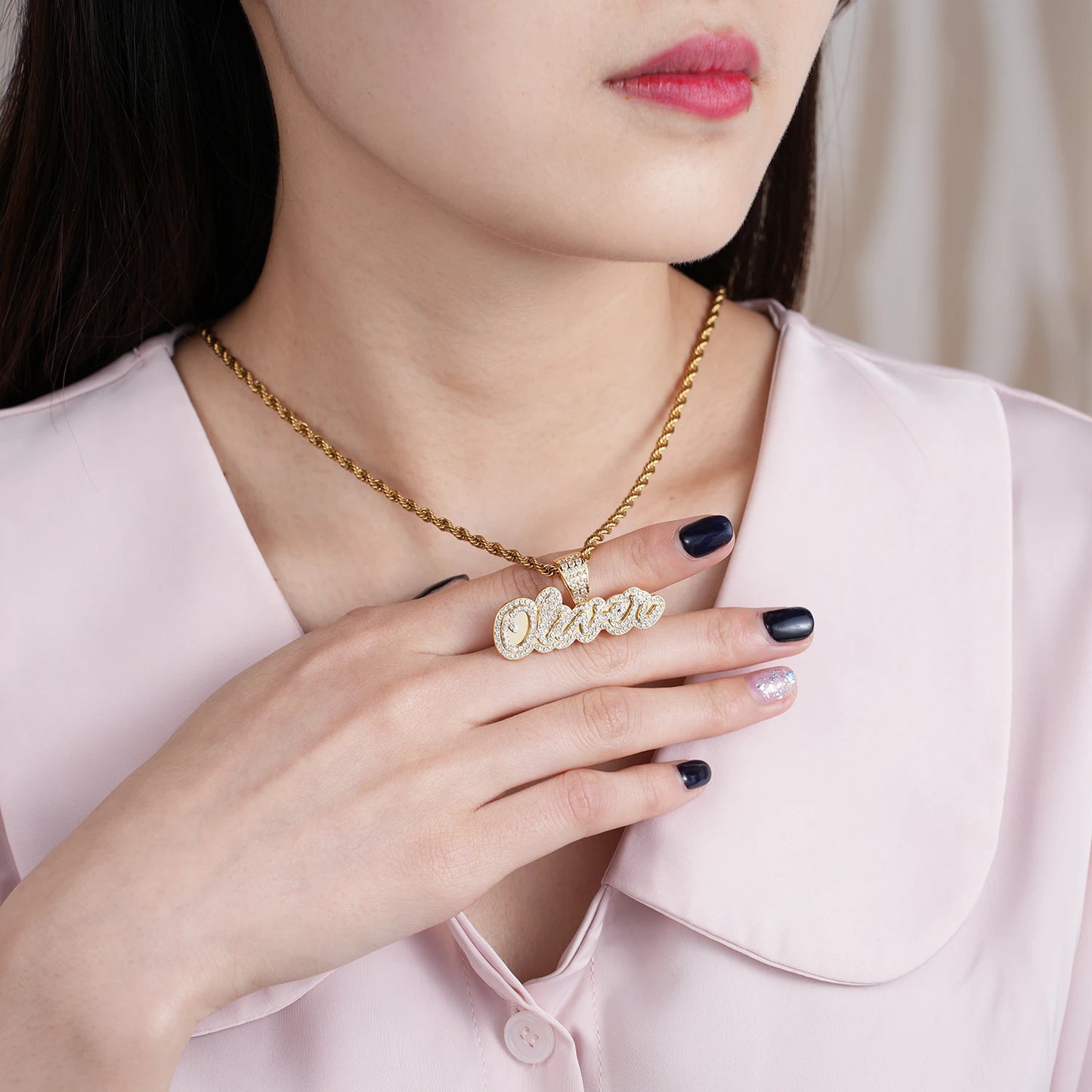 Personalized Iced Out Necklace With Name For Women Custom Double Crystal Name Necklaces Stainless Steel Chain Pendant Jewelry