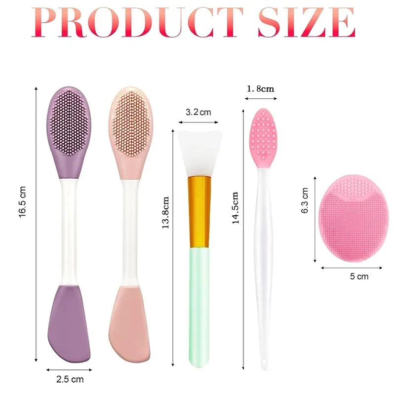 2-in-1 Facial Care Kit: 2 Mask Applicator Brushes + 2 Nose Cleansing Brushes + 2 Face Massage Brushes - Deep Pore Cleaning, Blac