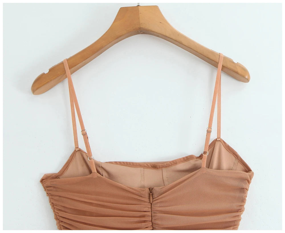 Womens Dress Mesh Ruched Slim Fit Long Spaghetti Strap Elegant Dress Must Have For Elegant Parties And Evening Banquets