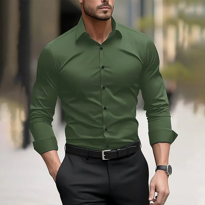 Men's formal shirt solid color wedding outdoor black red navy blue dark green long sleeve lapel summer spring clothing XS-6XL