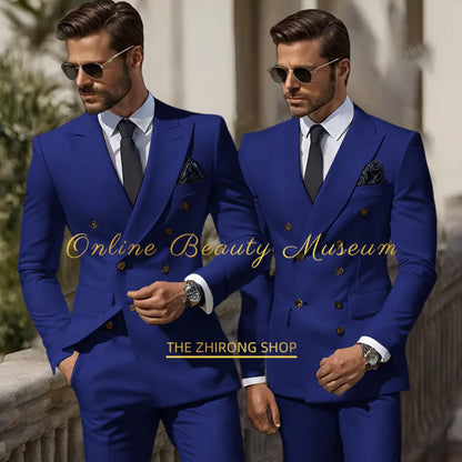 Formal Elegant Stylish Ivory Double Breasted 2 Piece Wedding Suits for Men, Classic Tuxedo Bespoke For Groom Prom Party Dress