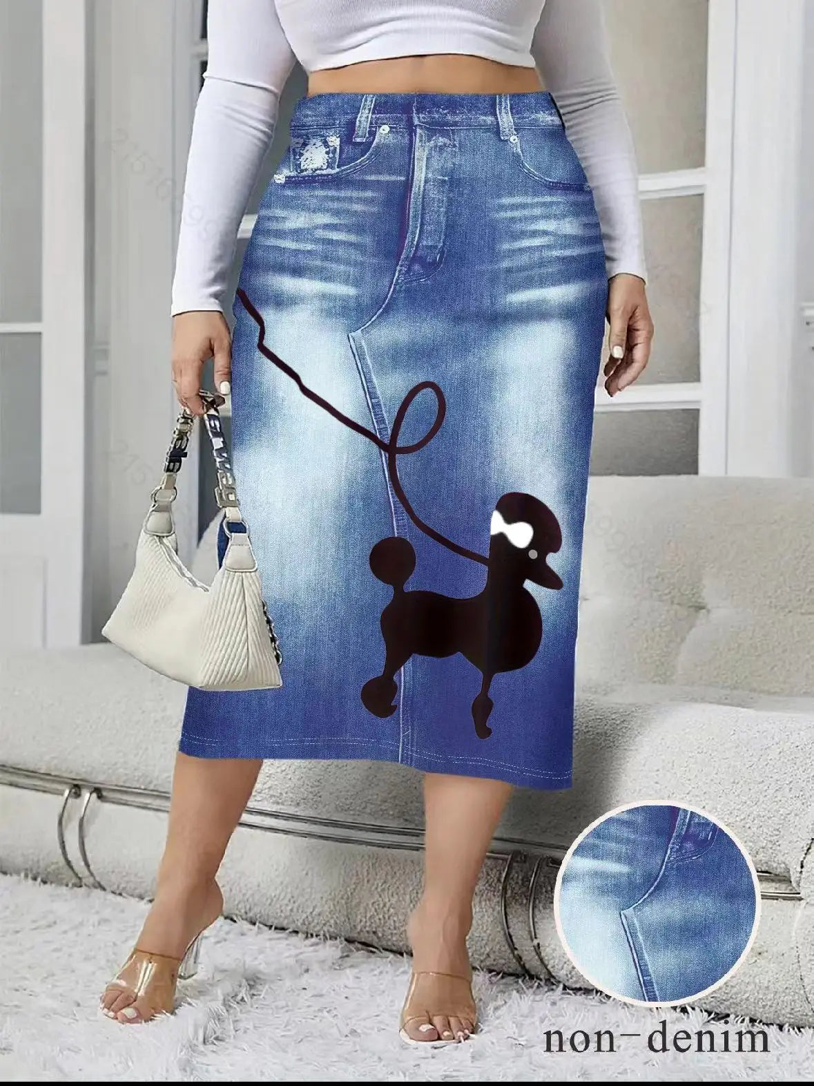 2026 Women's Spring Autumn Elegant Modest Plus size Skirts Fashion Women Silm Fit Dress Imitation Denim Print Bag Hip Skirt