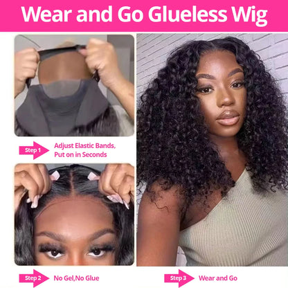 Glueless Preplucked Human Wigs Ready to Go Curly Short Bob Wigs 250% HD 13x4 Lace Frontal Human Hair Wigs Deep Wave Frontal Wig