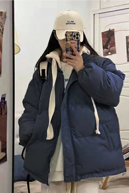 Loose Women's Cotton Jaet Bread Sle Lazy Faion Student Zipper Closure ort Length Regular Sve Long Sve Coat