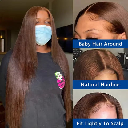 13x6 HD Transparent Lace Front Wigs #4 brown chocolate straight human hair 36 Inches   200 Density Brazilian Human Hair For Wome