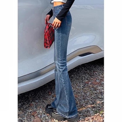 Woman Elastic High Waist Bell Bottom Jeans Female High Street Designer Flare Pants Lady Fashion Blue Black Gothic Denim Trousers