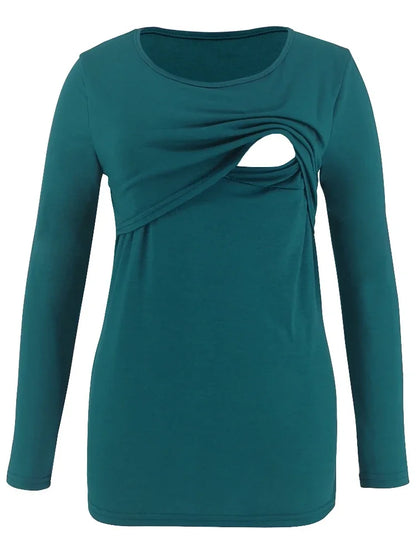 2024 Autumn Fashion New Women's Elegant Breastfeeding Top Pregnant Women's Wear Long Sleeve Casual Breastfeeding T-shirt