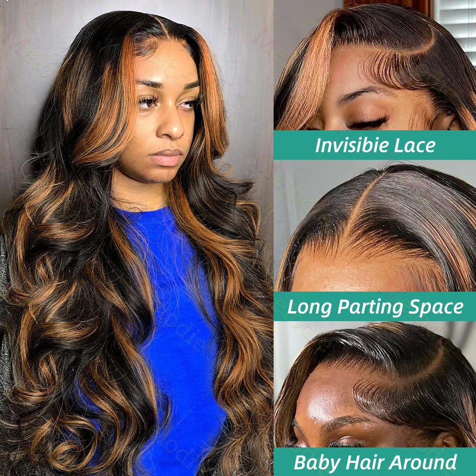 1B30 Highlight Wig Human Hair Blonde Body Wave 13X6 HD Lace Frontal Wigs Transparent Preplucked Brazilian Human Hair 200 Density