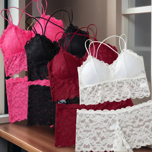 4pcs Sexy Comfortable Fashion Casual Lace Women's Underwear Set Gathered No Steel Ring Beautiful Back Bra Set Panty