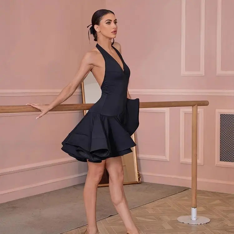 Black Latin Dance Dress for Women Professional Sexy Chacha Dance Competition Dress Adult Party Dresses Stage Outfit 2025 New