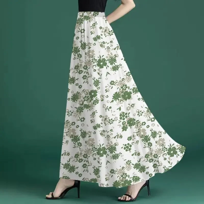 Fashion Elastic Spliced Printed Vintage Chiffon Skirts Women's Clothing 2026 Summer New Loose Office Lady High Waist Skirts
