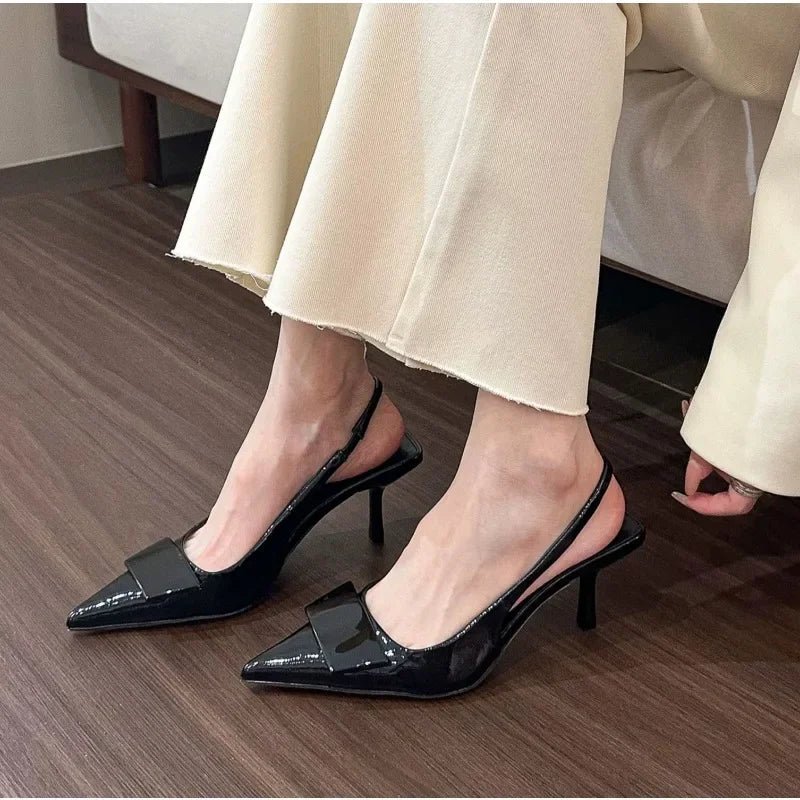 Fashion Square Buckle Pointed Toe Sandals Pumps for Women Temperament New Summer Desiger Slingback High Heels Shoes Office Dress