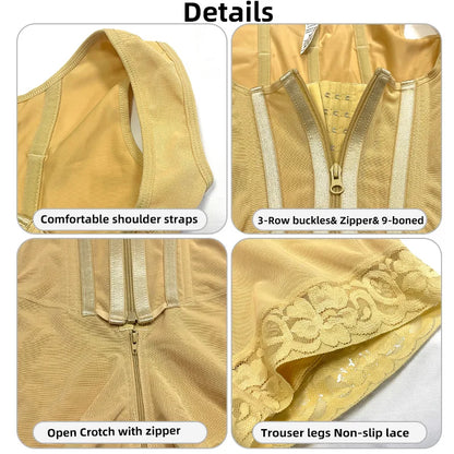 Body Shaper Women Colombian Fajas Shapewear Bodysuit 9-bone High Compression Girdles Double Tummy Control Full Body Open Crotch