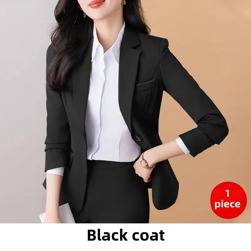 Elegant Western-Style Black Suit Jacket For Women Fashionable Professional Workwear Ideal For Interviews And Office Settings