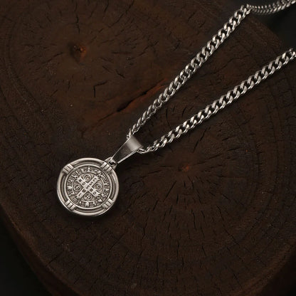 1PC Vintage Fadeless Stainless Steel Virgin Mary Necklace for Men Women Saint Benedict Medal Necklace Men Spiritual Jewelry