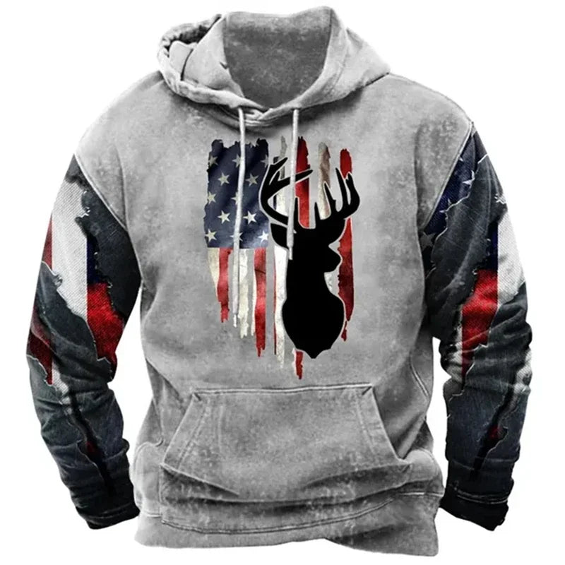 Fashionable American Flag Printed Men's Hoodie Trendy Harajuku Retro Clothing Spring and Autumn New Hoodie Sportswear