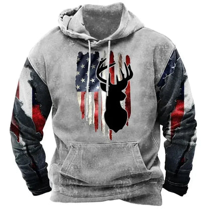 Fashionable American Flag Printed Men's Hoodie Trendy Harajuku Retro Clothing Spring and Autumn New Hoodie Sportswear