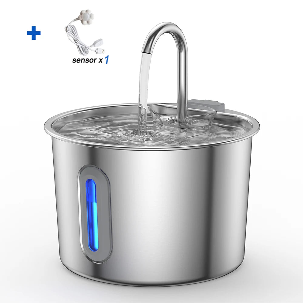 2.2L Stainless Steel Cat Water Fountain,Pet Water Dispenser With Filter,Dog Drinking Fountain For Cats,Ultra Quiet Water Pump