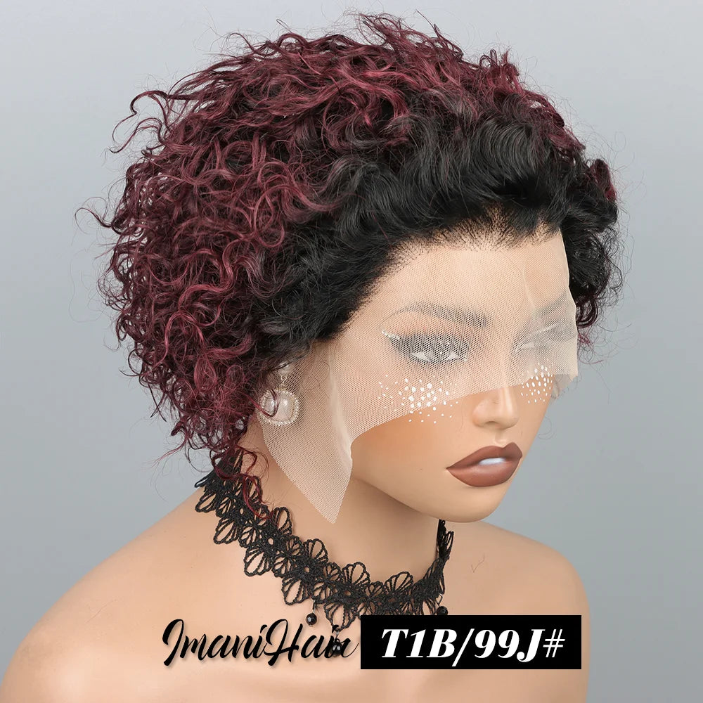 Short Curly Pixie Cut Lace Front Wigs 6 inch, 13X1 Human Hair HD Lace Front Wigs Plucked for Black Women 6 Inch, Natural Black