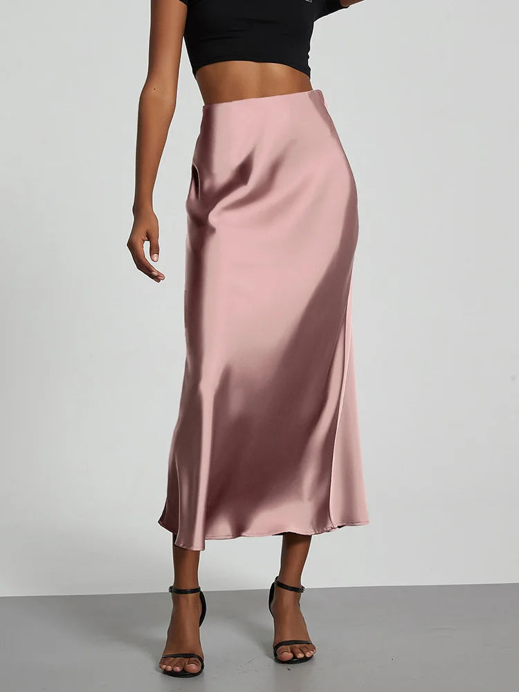 Fashion Satin Party Long Skirt High Waist Solid Color Casual Basic Women Skirts Fishtail Skirt Chic Summer Woman Clothing 2026