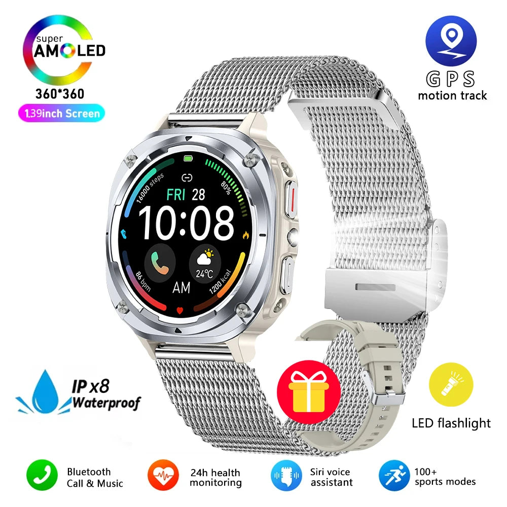 2025 New Watch 7 Ultra Men Smart Watch GPS Heart Rate Blood Oxygen Monitoring AMOLED Voice Call IPX8 LED Flashlight Smartwatch