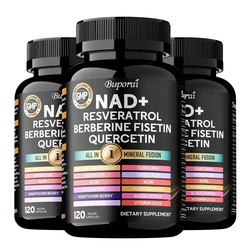 NAD+, Resveratrol, Quercetin, Berberine Fisetin-Cellular Health, Healthy Aging, Vitamin K2, Vitamin D3, One-stop Approach,1000mg
