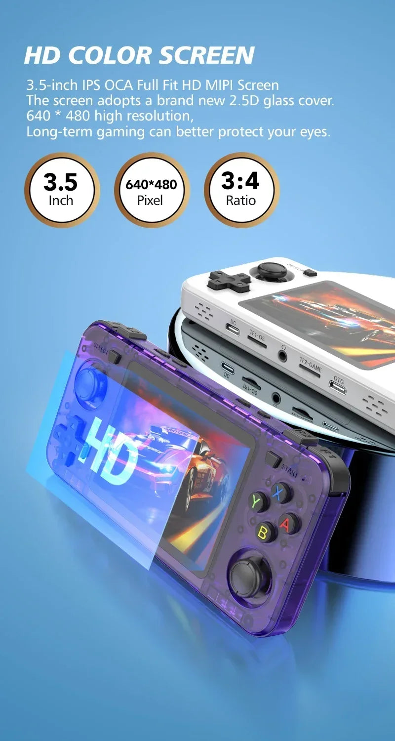 15000+ Ready Games! 3.5" IPS Retro Handheld Console RK3326, 3000mAh Long Play original ARKOS Blue R36H 64GB 128GB