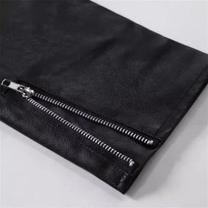 2025 New Men Solid Color Imitation Leather Jacket Red Fashion Homme Oblique Zipper Biker Coats Male Bar KTV Casual Top