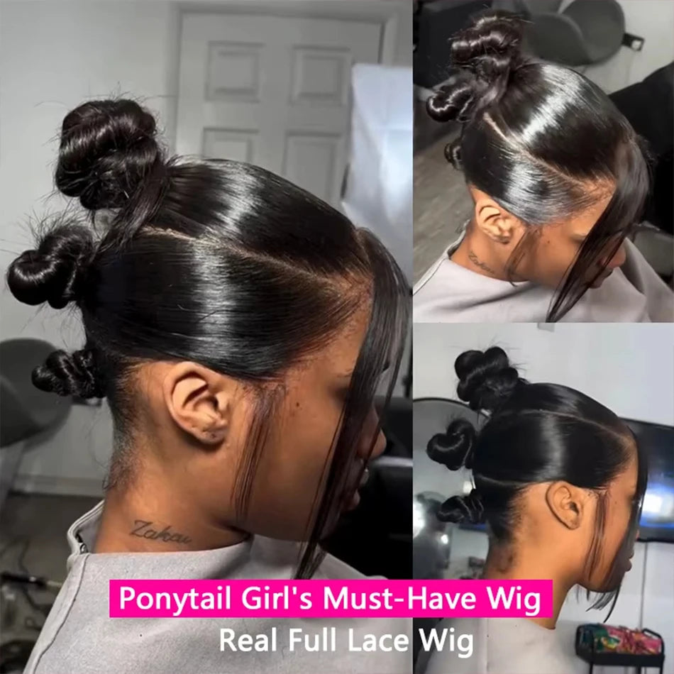 Straight 250 Density Real Full Lace Human Hair Wig Brazilian Pre Plucked 360 HD Full Lace Invisible Strap Snug Fit Wig For Women