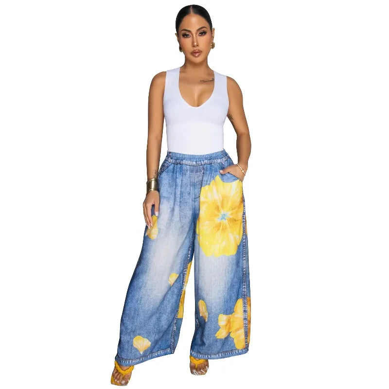 KEXU Women's Tie Dye Printed Wide Leg Casual Loose Long Pants Streetwear