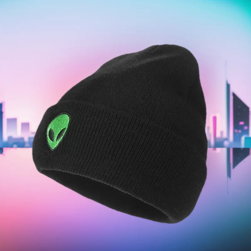 Knitted Beanies Hats Lovely Alien Ghost Skull Embroidery Cap for Autumn Winter Men Cap Warm Melon Cap Street Head Women Gifts